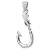 Sterling Silver Rhodium-plated Polished & Antiqued Hook Pendant