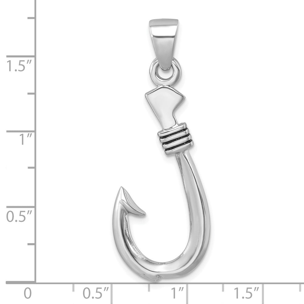 Sterling Silver Rhodium-plated Polished & Antiqued Hook Pendant