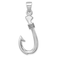 Sterling Silver Rhodium-plated Polished & Antiqued Hook Pendant