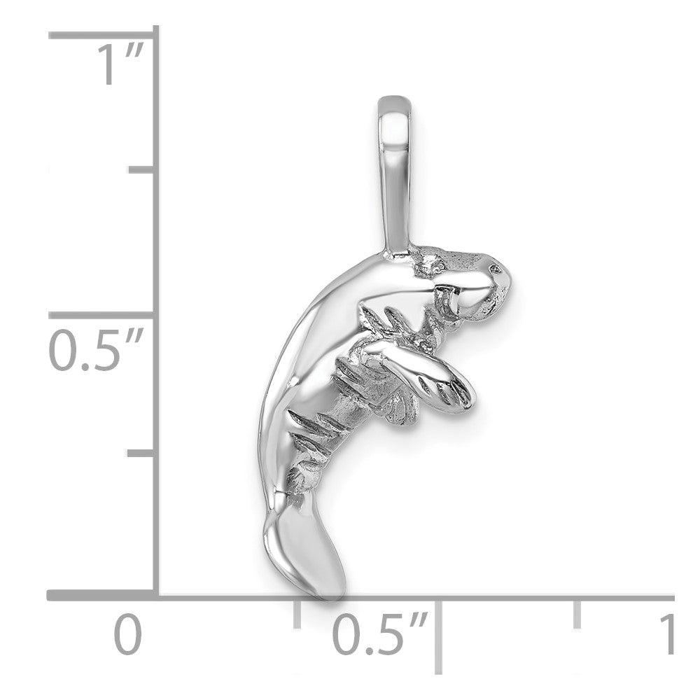Sterling Silver Rhodium-plated Polished Manatee Pendant