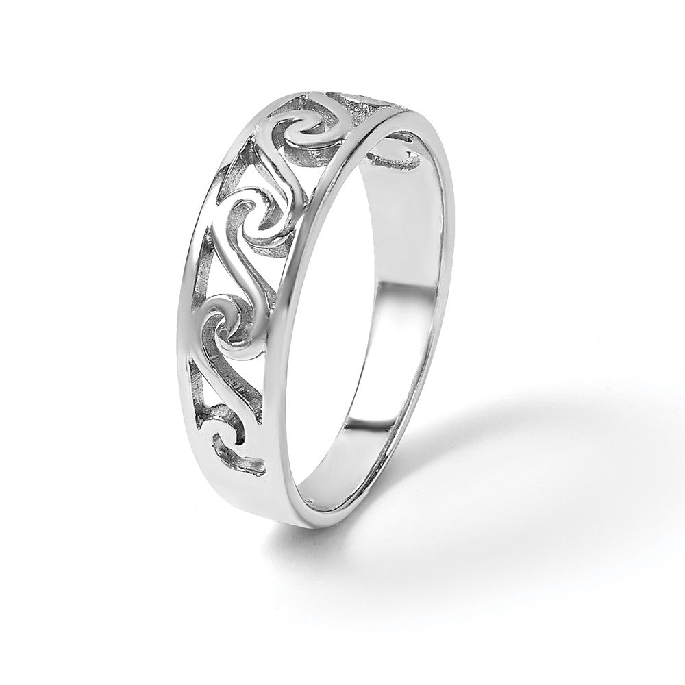 Sterling Silver Rhodium-plated Cut-Out Polished Wave Band Ring
