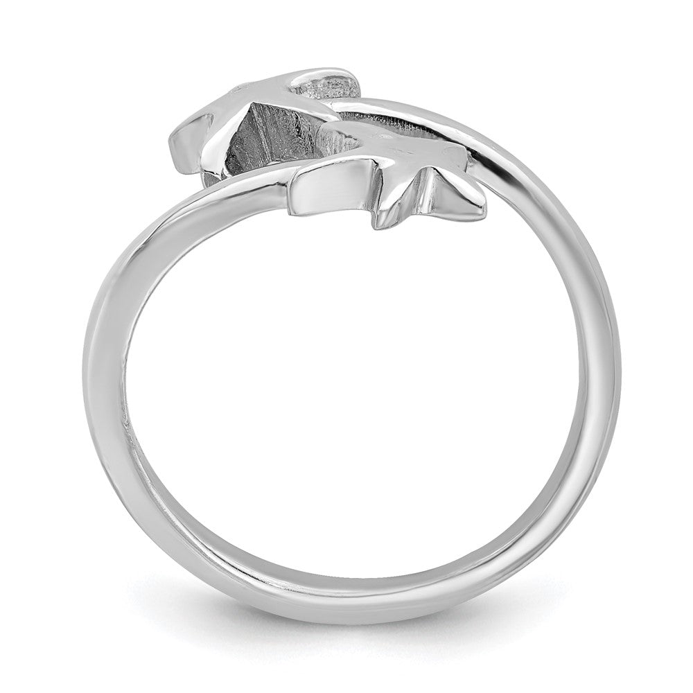 Sterling Silver Rhodium-plated Polished Starfish Double Adjustable Ring