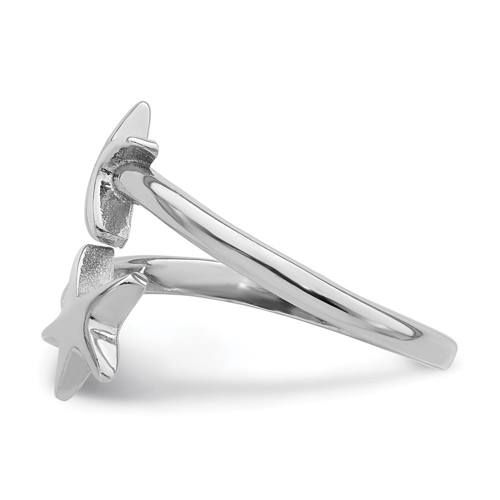 Sterling Silver Rhodium-plated Polished Starfish Double Adjustable Ring