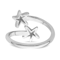 Sterling Silver Rhodium-plated Polished Starfish Double Adjustable Ring
