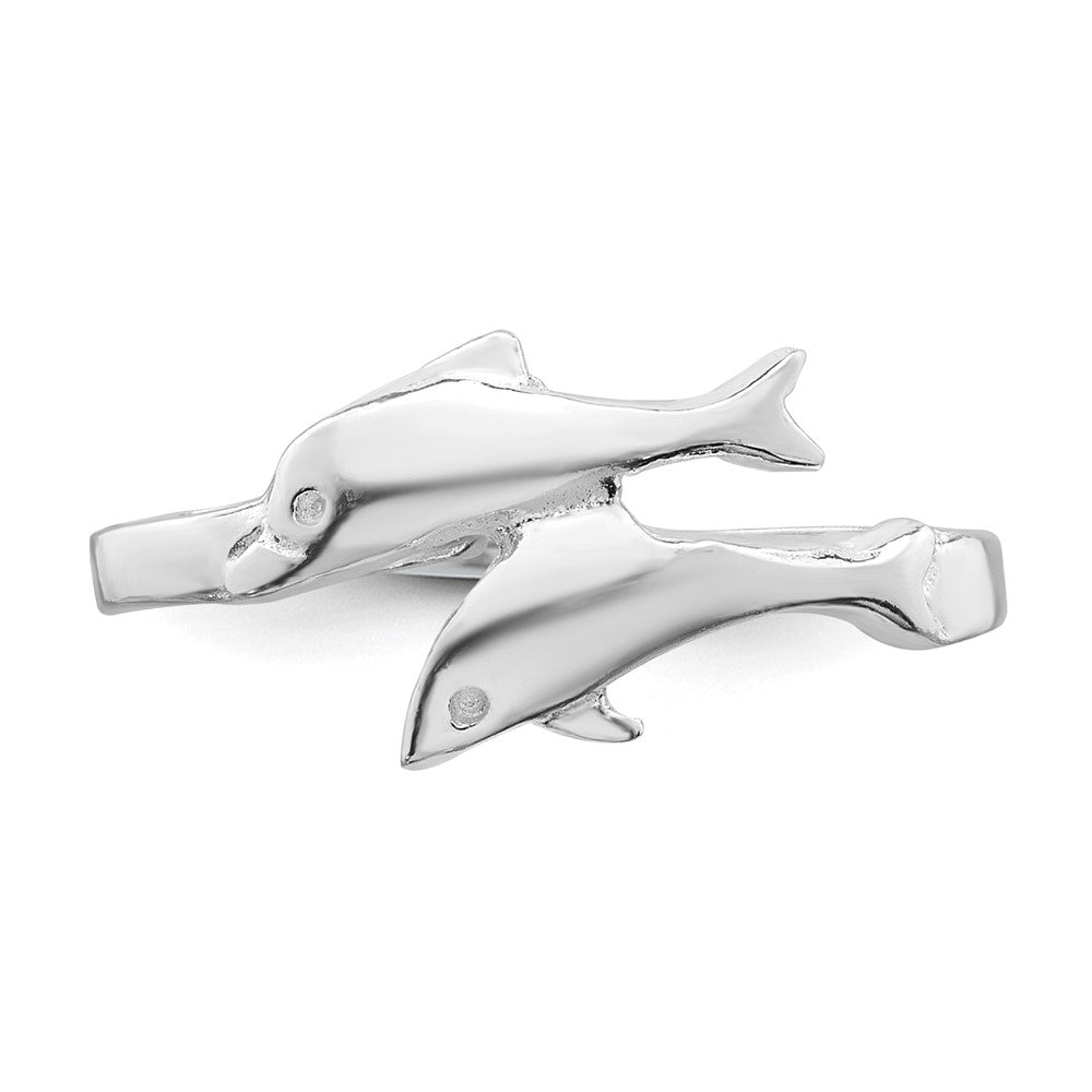 Sterling Silver Rhodium-plated Polished Toe Ring Double Dolphin