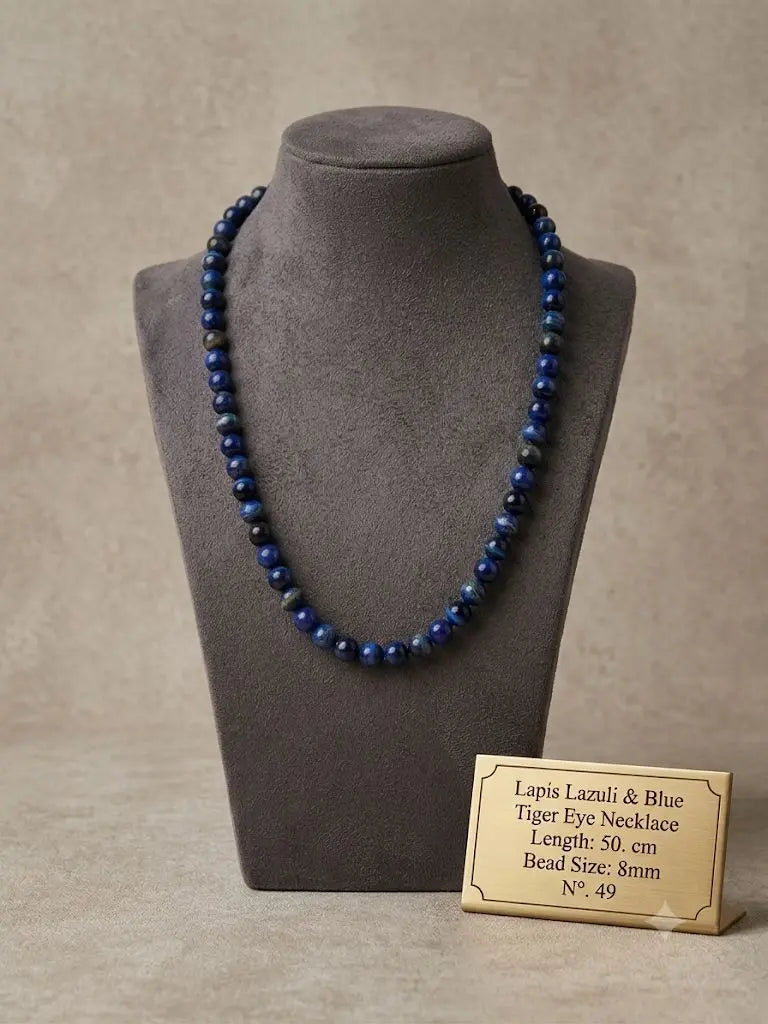 Lapis Lazuli & Blue, Tiger Eye Necklace, Length 50. cm, Bead Size 8mm, ABC_NEC_49