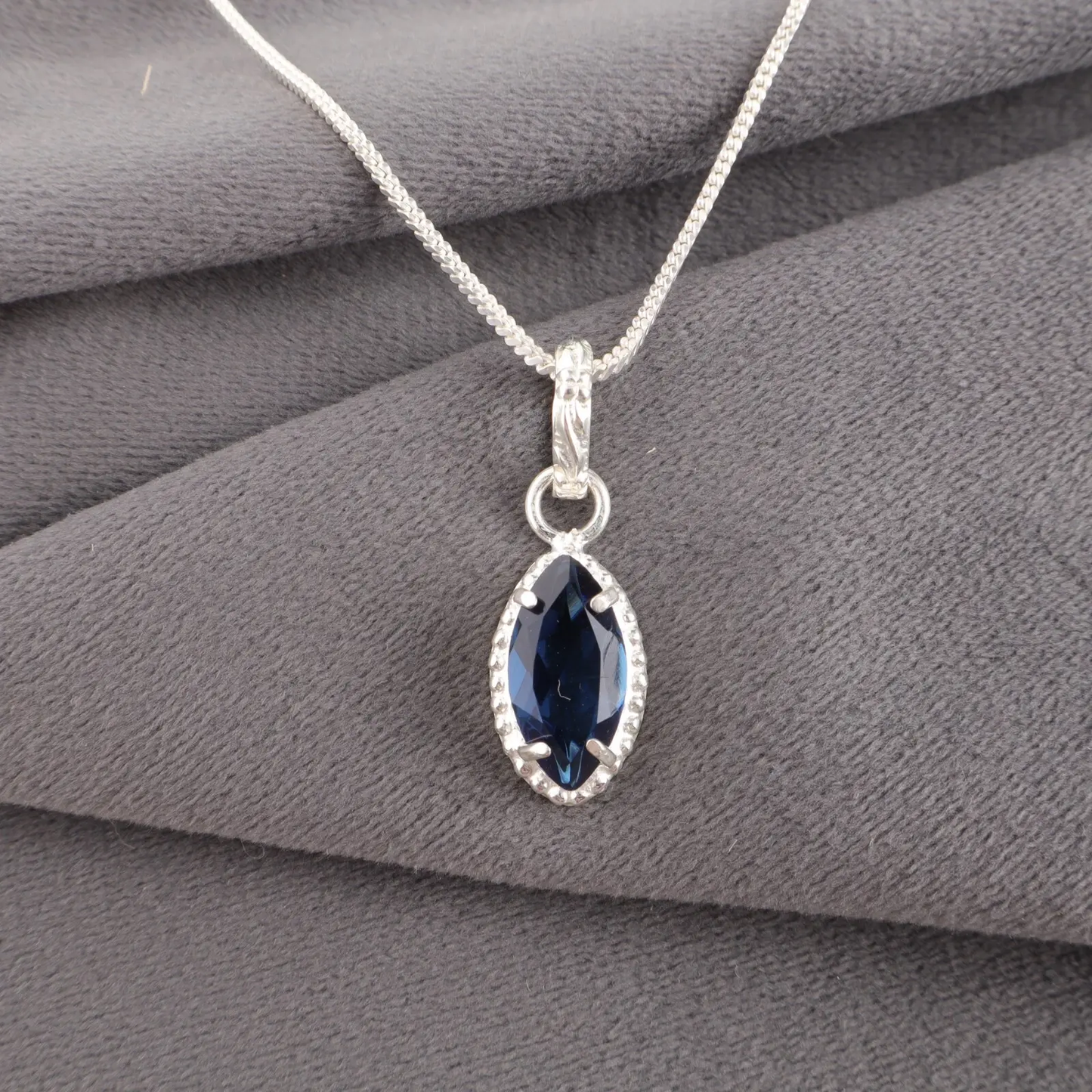 London Blue Topaz Gemstone Handmade 925 Sterling Silver Jewelry Pendant Gift For Her ABC Jewelery