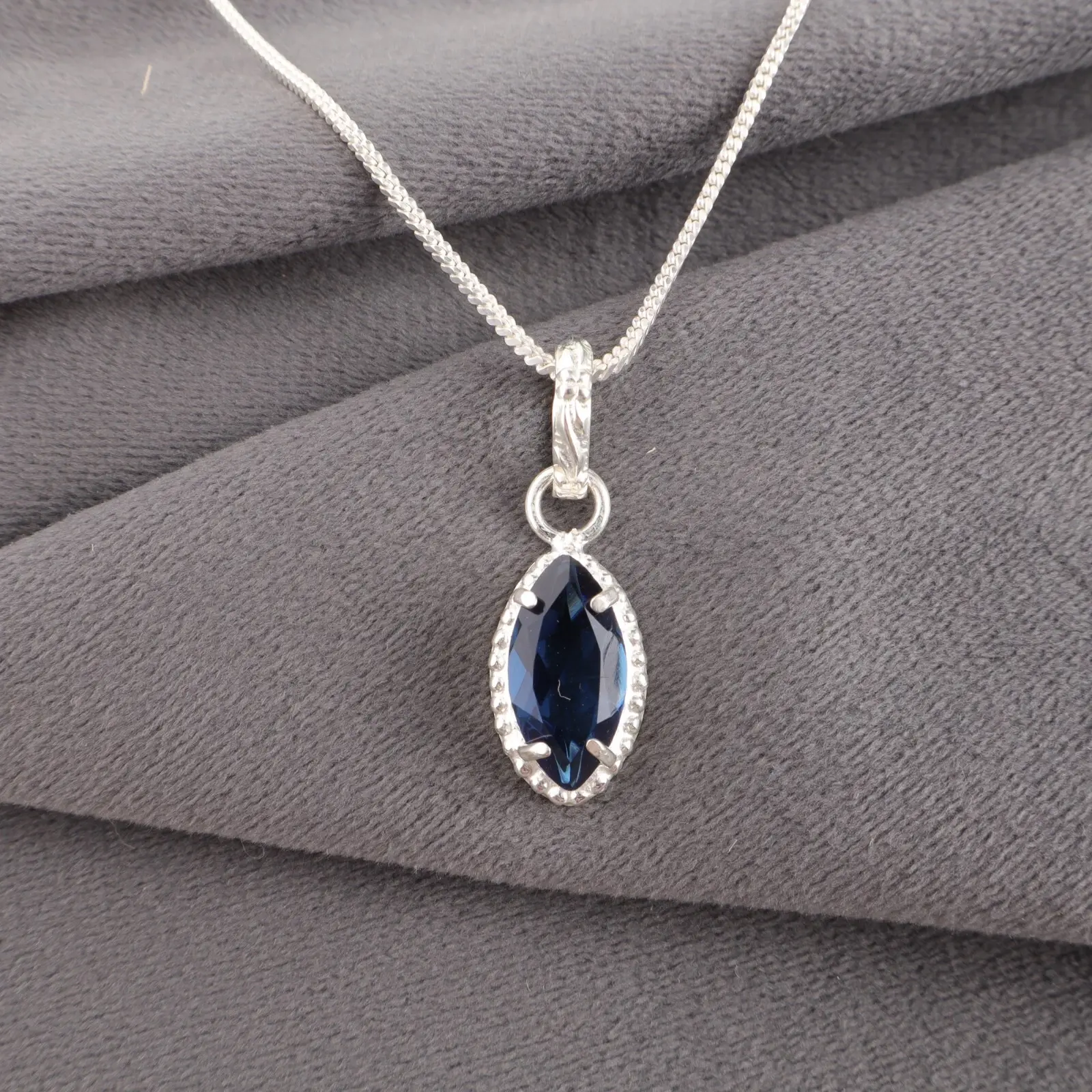 London Blue Topaz Gemstone Handmade 925 Sterling Silver Jewelry Pendant Gift For Her ABC Jewelery