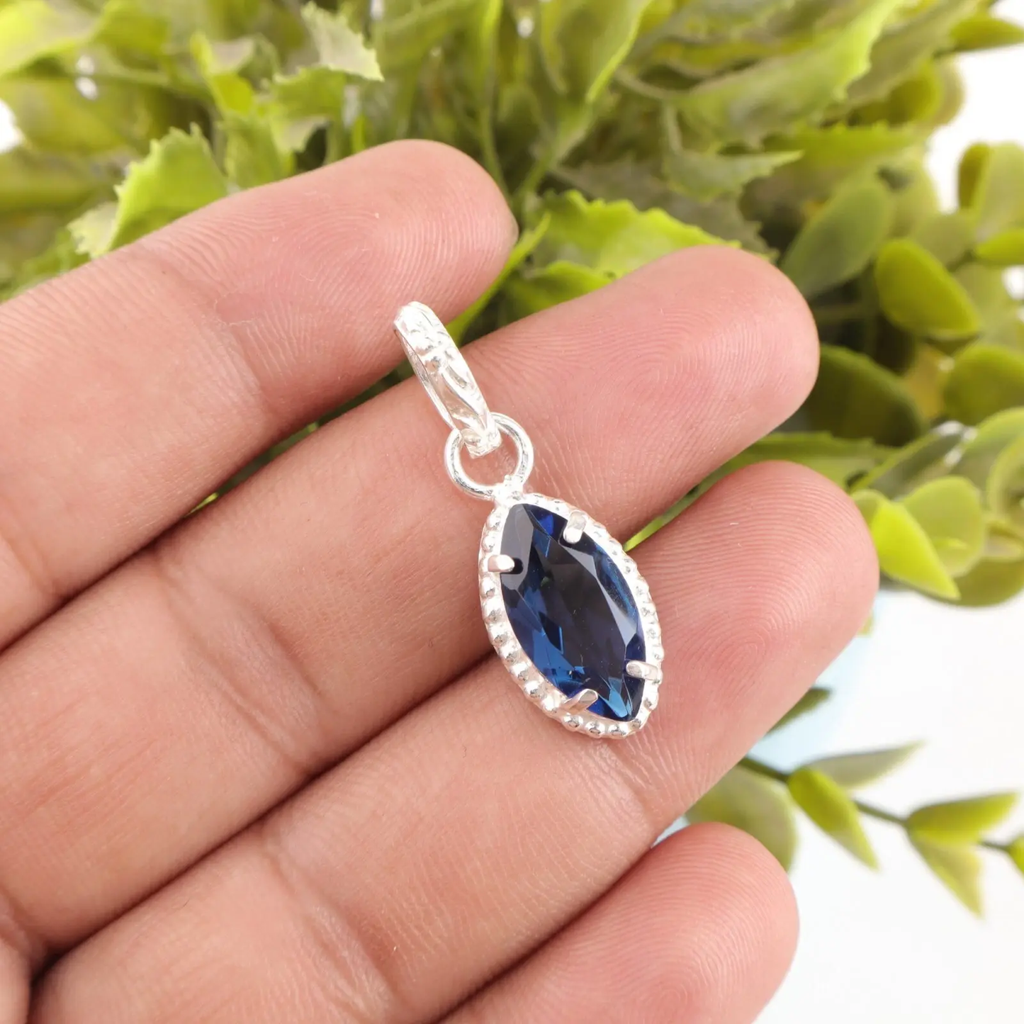 London Blue Topaz Gemstone Handmade 925 Sterling Silver Jewelry Pendant Gift For Her ABC Jewelery