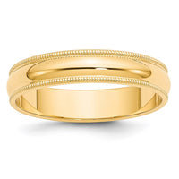 14KY 5mm Milgrain Half Round Band Size 10.5