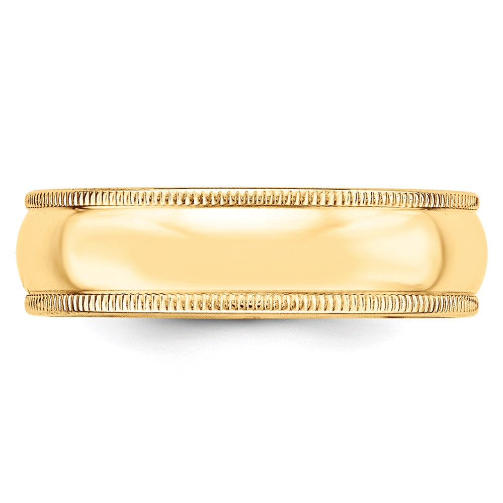 14KY 6mm Milgrain Half Round Band Size 13