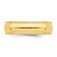 14KY 6mm Milgrain Half Round Band Size 13