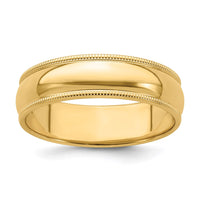 14KY 6mm Milgrain Half Round Band Size 5.5