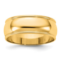 10KY 7mm Milgrain Half Round Band Size 9.5