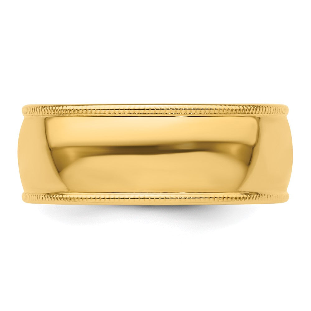 14KY 8mm Milgrain Half Round Band Size 7