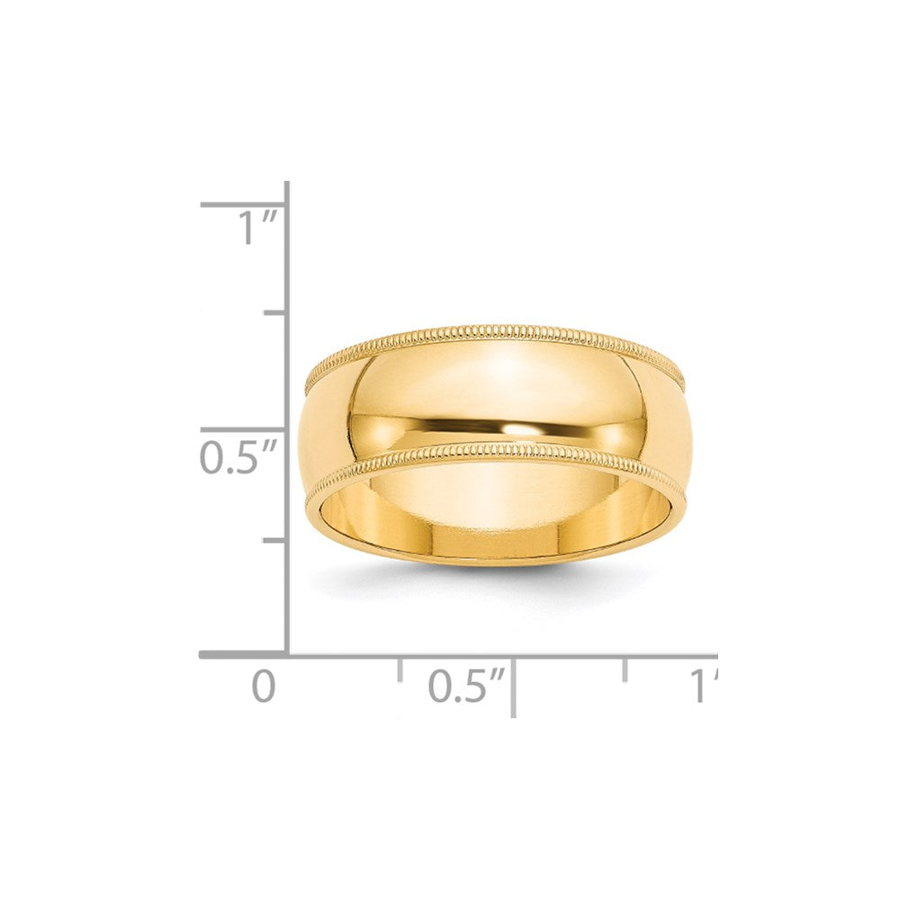 14KY 8mm Milgrain Half Round Band Size 8