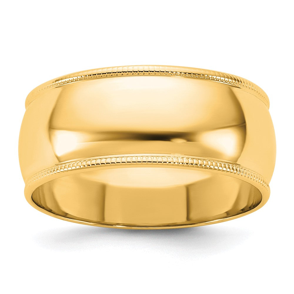 14KY 8mm Milgrain Half Round Band Size 8