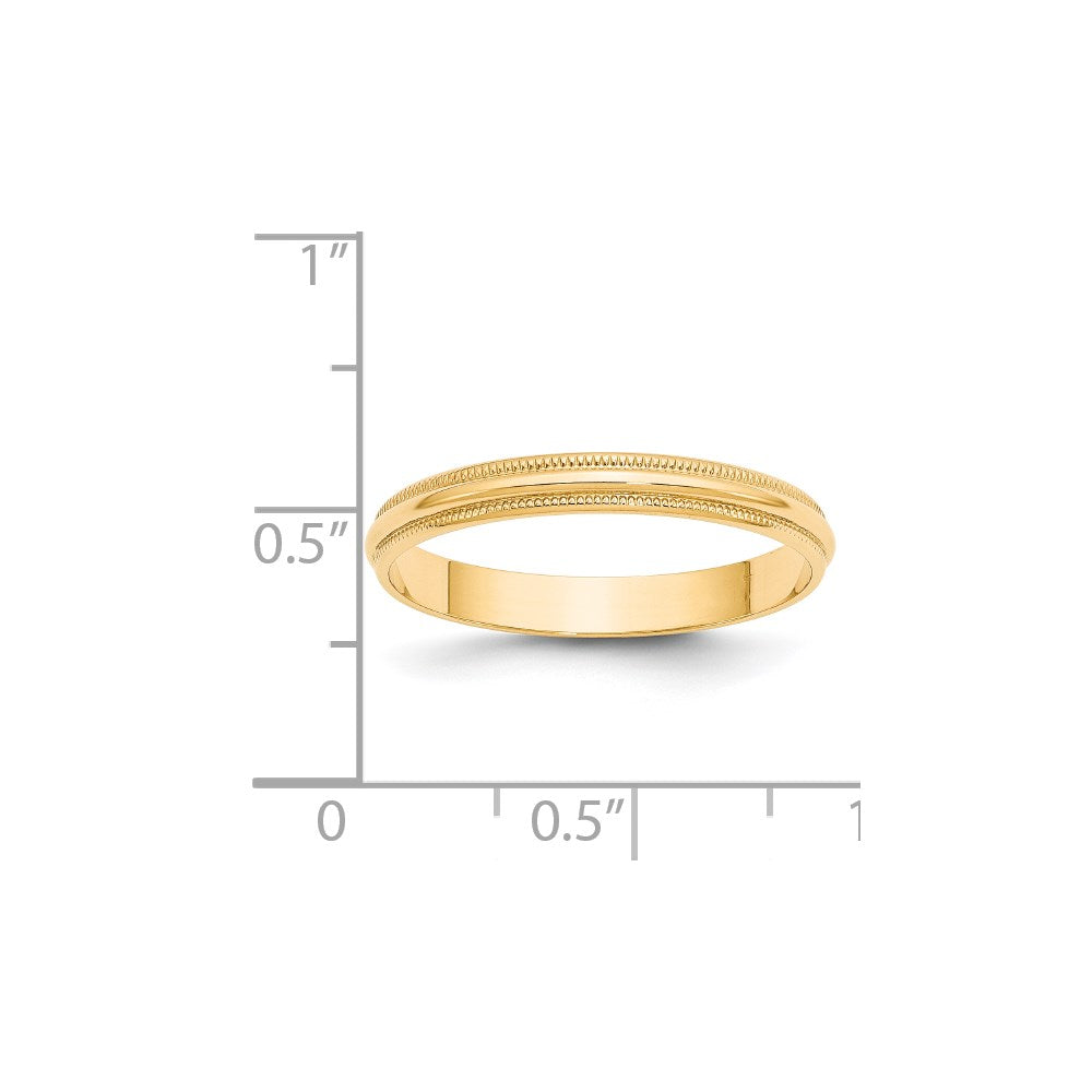 14KY 3mm LTW Milgrain Half Round Band Size 7