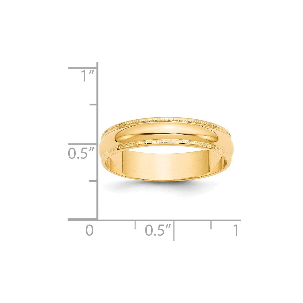 14KY 5mm LTW Milgrain Half Round Band Size 10