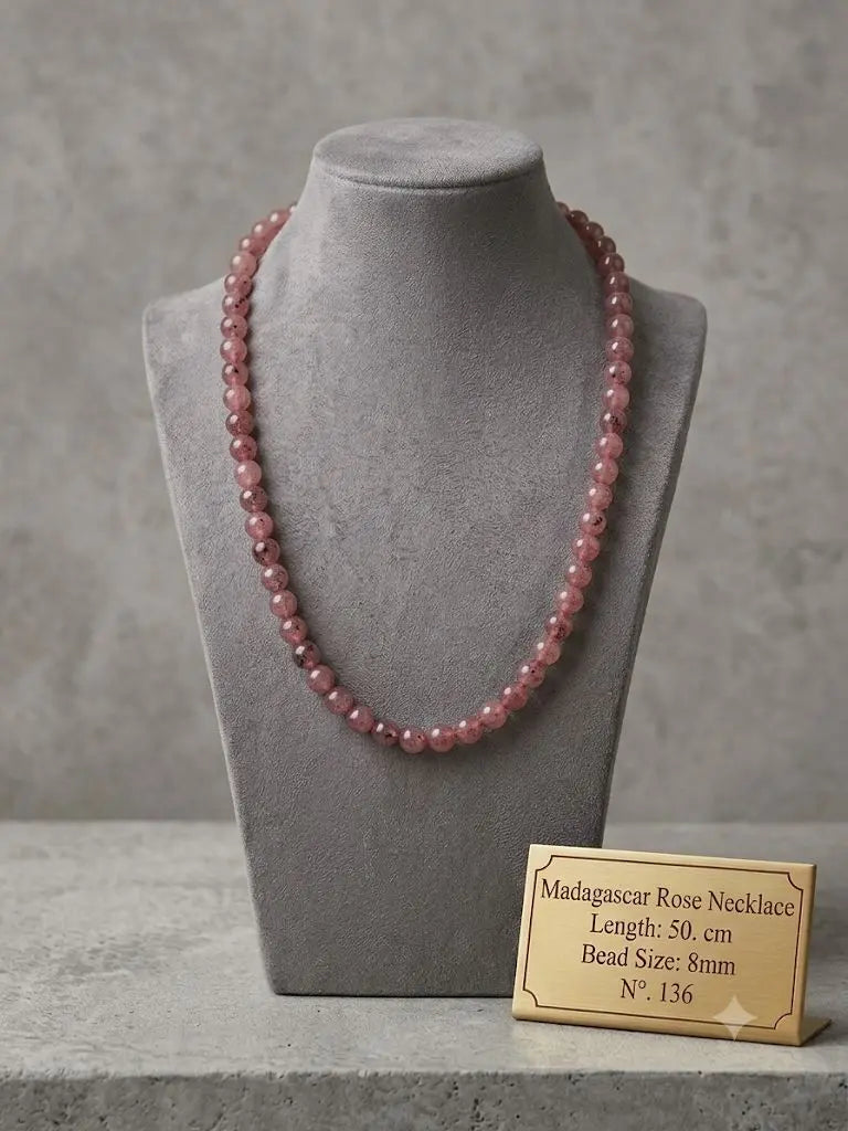 Madagascar Rose Necklace, Length 50. cm, Bead Size 8mm, ABC_NEC_136
