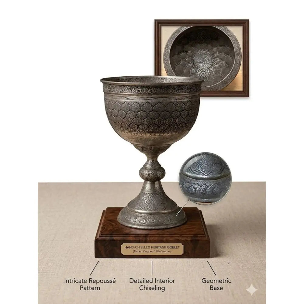 Magnificently Hand-Engraved Persian Footed Bowl