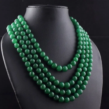Most Brilliant 1198 Cts 4 Strand Green Emerald Beads Necklace Jewelry AK 30 E577 ABC Jewelery