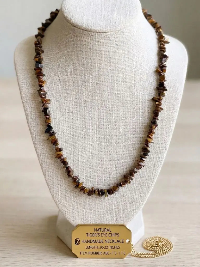 NATURAL TIGER'S EYE CHIPS, HANDMADE NECKLACE, Length 20-22 inches (adjustable), ABC-TE-116