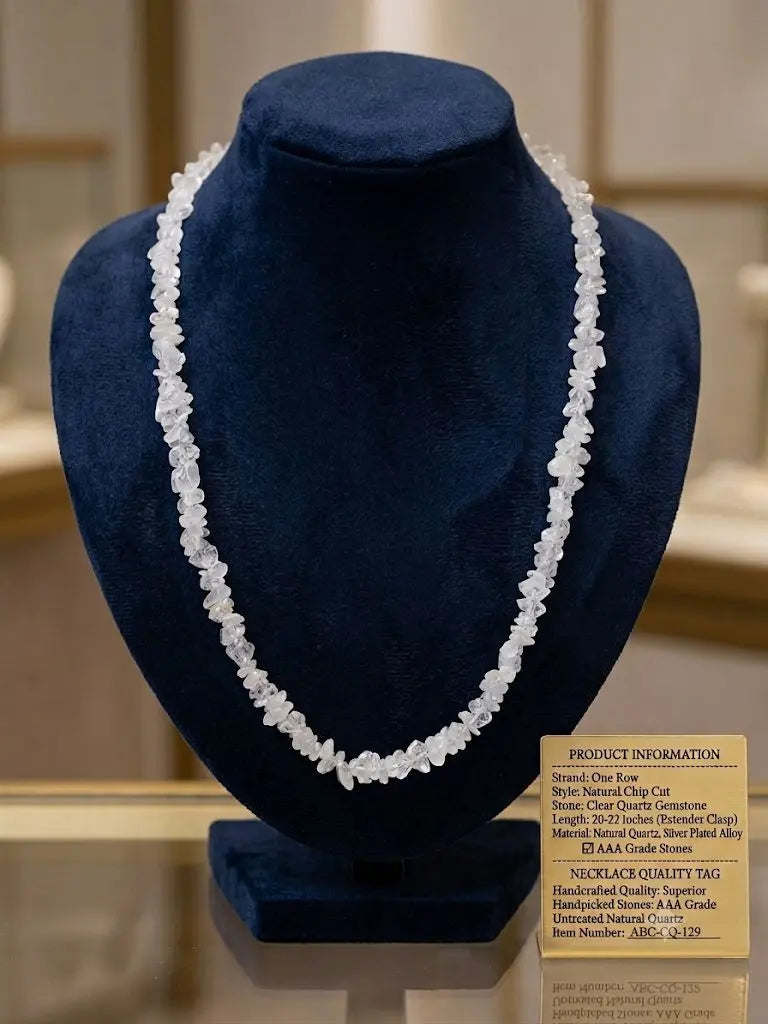 Natural Chip Cut Quartz Gemstone Necklace, Length 20-22 inches (adjustable), ABC-CQ-129