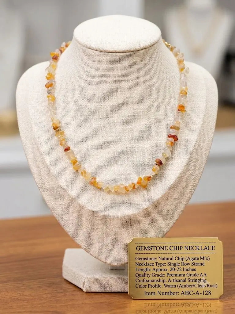 Natural Chip Gemstone Necklace, Stone Agate, Length 20-22 inches (adjustable), ABC-A-128