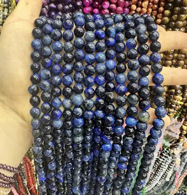Natural Gemstone Beads Necklace - Handmade Natural Stone Jewelry,lapis lazuli  blue tiger eye, Size 8mm/50cm, NO.16 ABC Jewelries