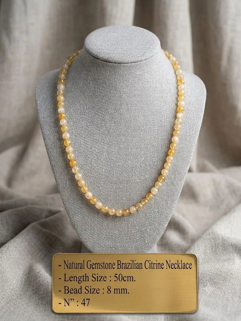 Natural Gemstone Brazilian Citrine Necklace, Length Size 50cm., Bead Size 8 mm., ABC_NEC_47
