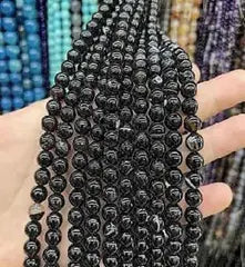 Natural Gemstone Loose Beads Necklace - black stripe agate - NO.34 ABC Jewelries