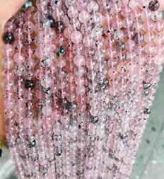 Natural Gemstone Loose Beads Necklace - pink mica - NO.215 ABC Jewelries