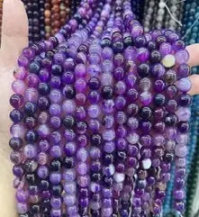Natural Gemstone Loose Beads Necklace - purple stripe agate - NO.116 ABC Jewelries