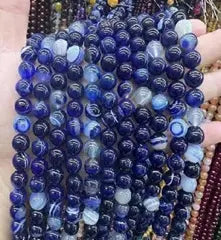 Natural Gemstone Loose Beads Necklace - royalblue stripe agate - NO.117 ABC Jewelries