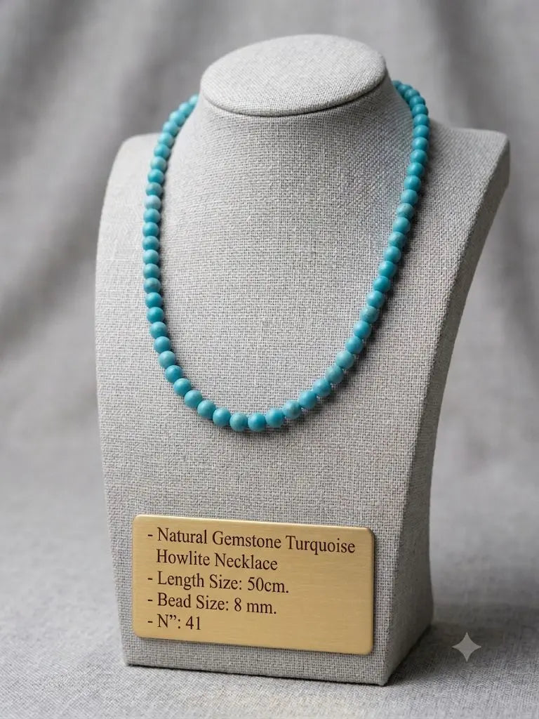 Natural Gemstone Turquoise, Howlite Necklace, Length Size 50cm., Bead Size 8 mm., ABC_NEC_41