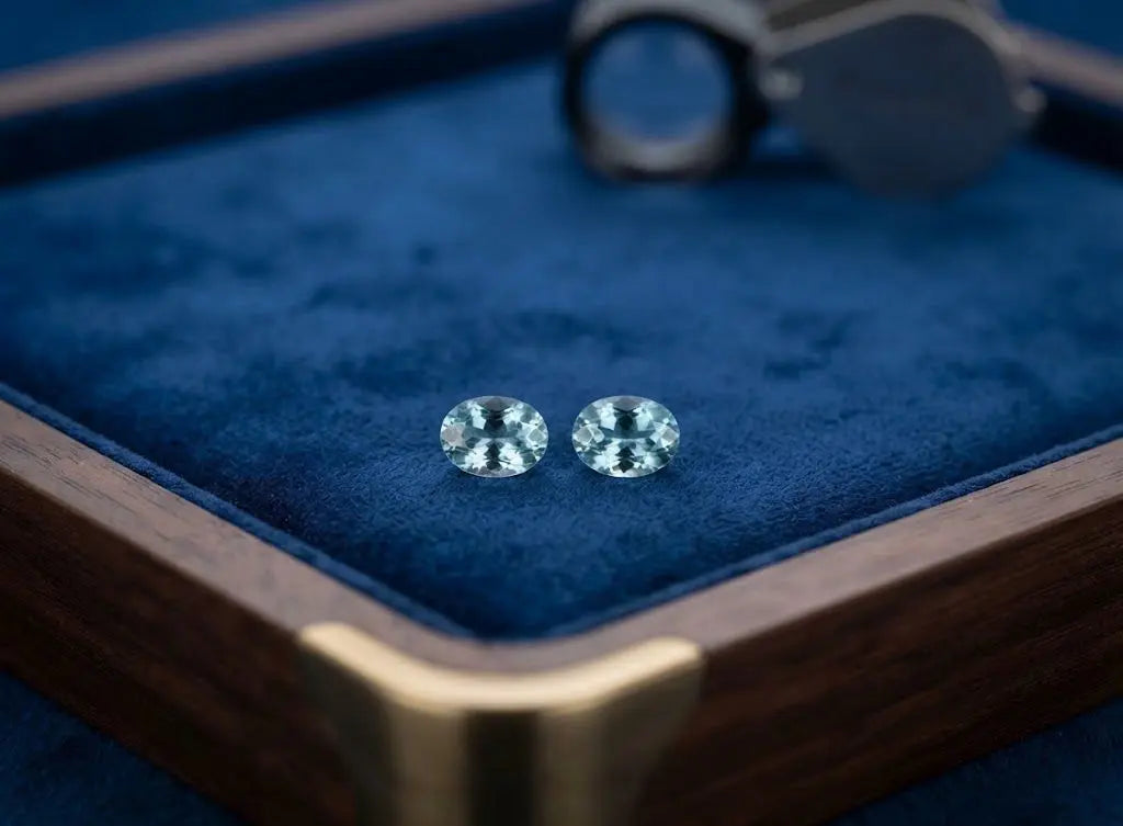 Natural Quality 2 Aquamarine Gemstones From Madagascar, Dimension 3x5 mm, Weight 0.24 CT, Shape Oval cut, GEM-ABC-342