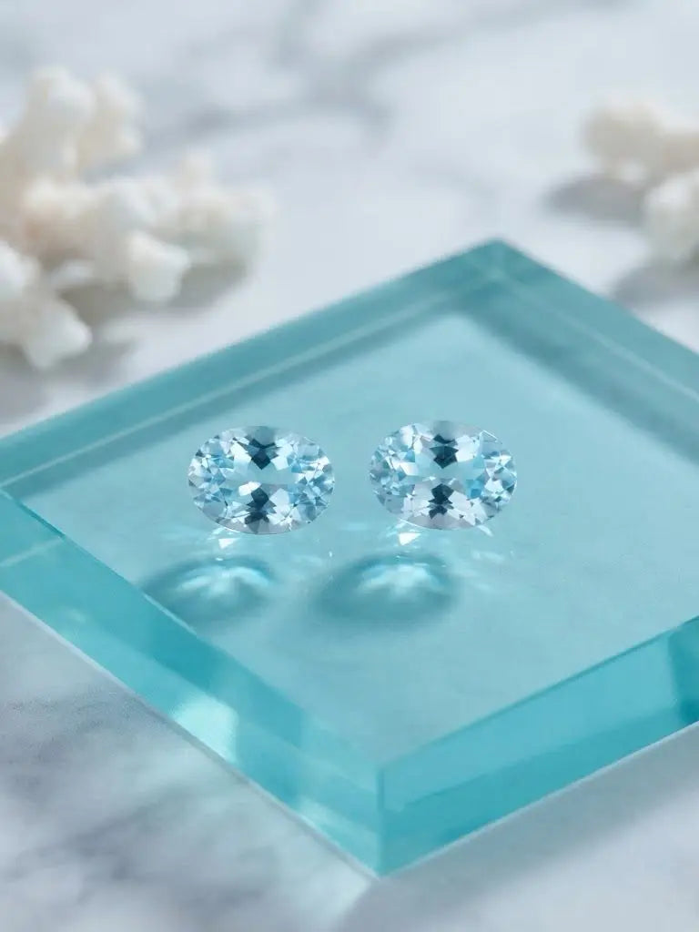 Natural Quality 2 Aquamarine Gemstones From Madagascar, Dimension 3x5 mm, Weight 0.30 Ct, Shape Oval, GEM-ABC-277