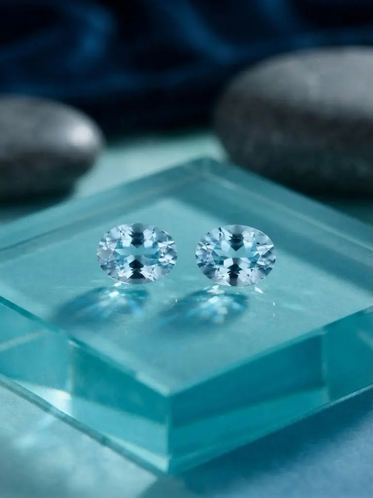 Natural Quality 2 Aquamarine Gemstones From Madagascar, Dimension 3x5 mm, Weight 0.39 Ct, Shape Oval, GEM-ABC-279