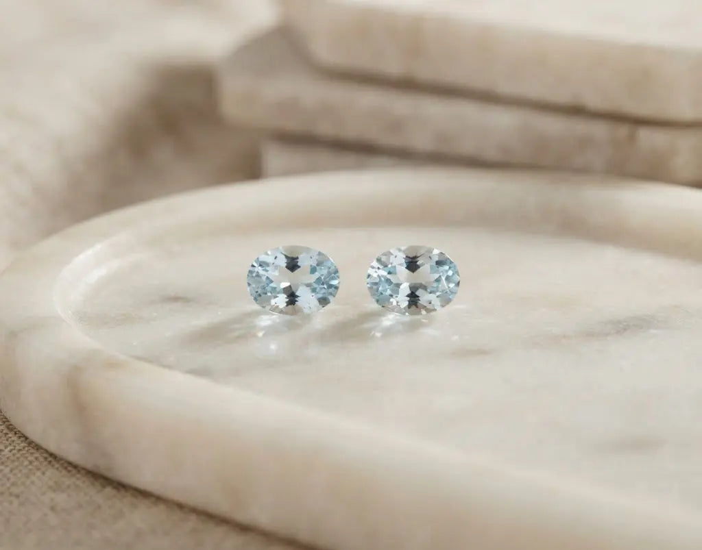 Natural Quality 2 Aquamarine Gemstones From Madagascar, Dimension 3x5 mm, Weight O.32 CT, Shape Oval cut, GEM-ABC-284