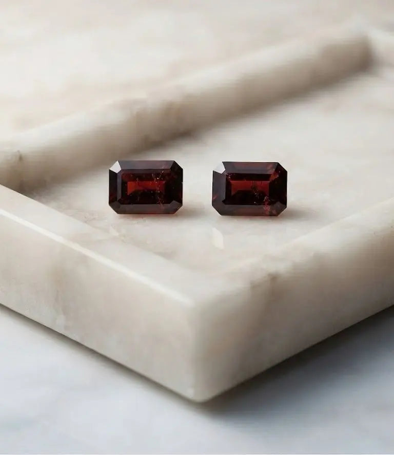 Natural Quality 2 Garnet Gemstones From Brazil, Dimension 6 x 9 mm, Weight 1.32 Ct, Shape Emerald Cut, GEM-ABC-339