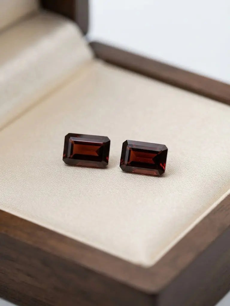Natural Quality 2 Garnet Gemstones From Brazil, Dimension 6 x 9 mm, Weight 1.34 Ct, Shape Emerald Cut, GEM-ABC-335