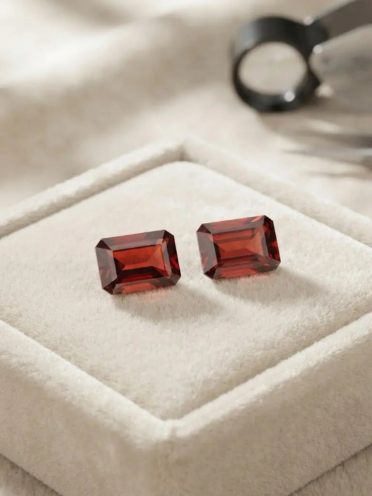 Natural Quality 2 Garnet Gemstones From Brazil, Dimension 6 x 9 mm, Weight 1.44 Ct, Shape Emerald Cut, GEM-ABC-316