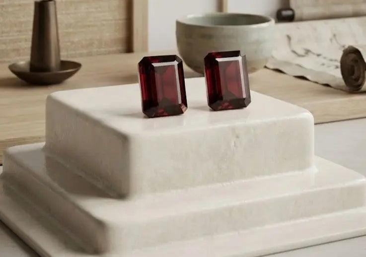 Natural Quality 2 Garnet Gemstones From Brazil, Dimension 6 x 9 mm, Weight 1.45 Ct, Shape Emerald Cut, GEM-ABC-329