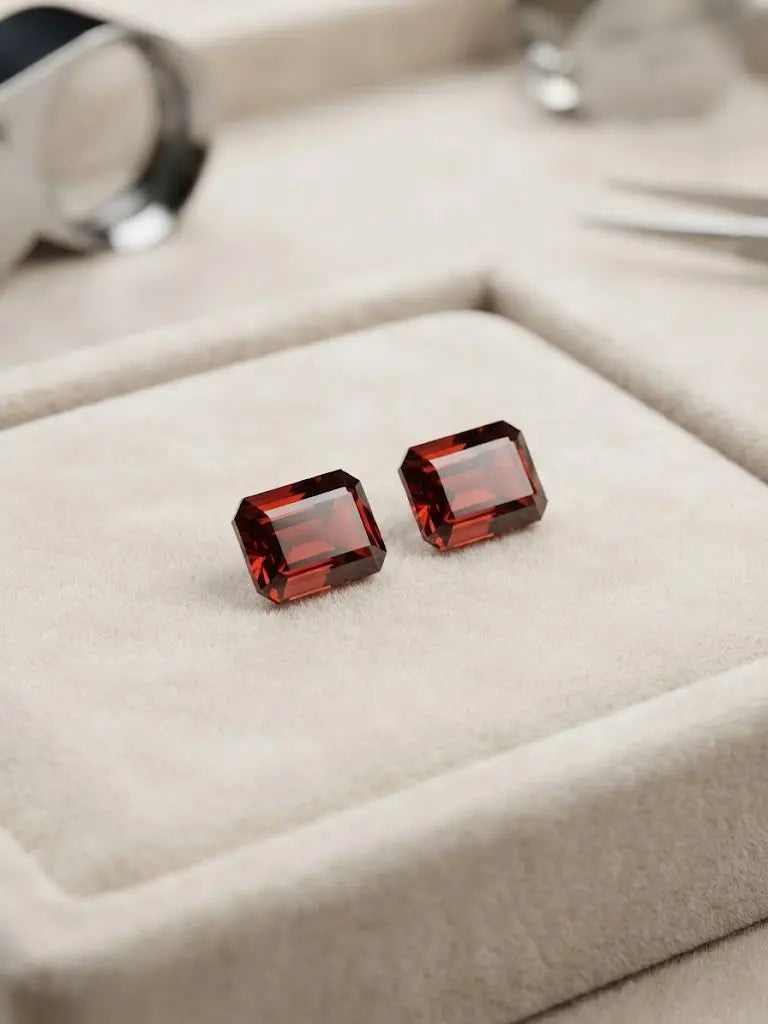 Natural Quality 2 Garnet Gemstones From Brazil, Dimension 6 x 9 mm, Weight 1.56 Ct, Shape Emerald Cut, GEM-ABC-325