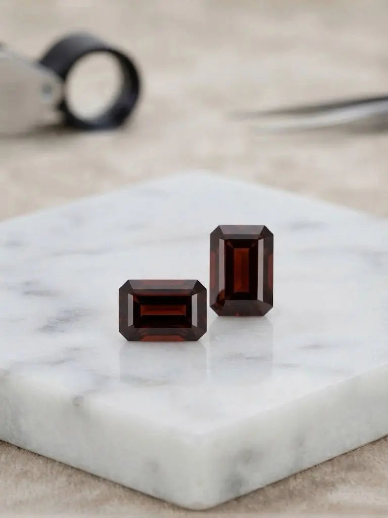Natural Quality 2 Garnet Gemstones From Brazil, Dimension 6 x 9 mm, Weight 1.59 Ct, Shape Emerald Cut, GEM-ABC-318