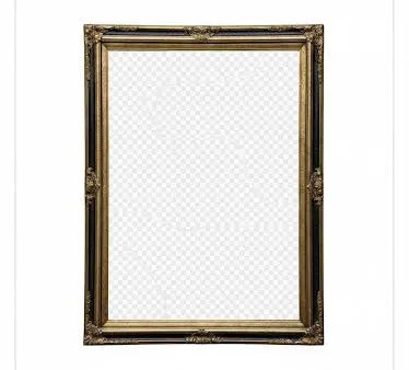 Ornate Gold Rectangulal Mirror Large, heaviely detaited and black framed miror with transparent center, Approx. 30" x 40"