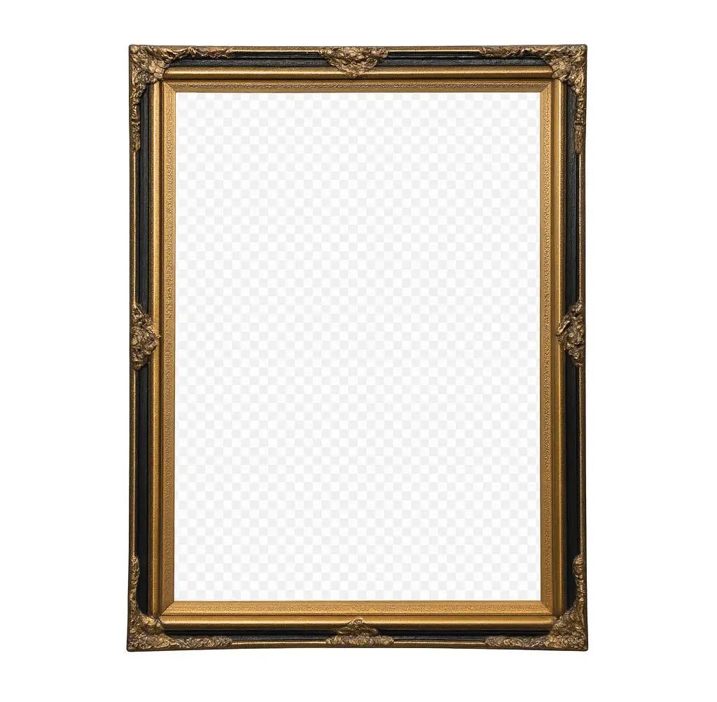 Ornate Rectangular Mirror Large, dark wood framed mirror with intricate carvings Approx. 36" x 48".