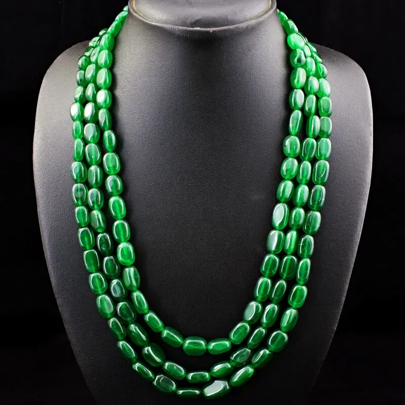 Oval Shape 695.00 Cts Earth Mined Enhanced Emerald Beads Necklace NK 15E190 ABC Jewelery