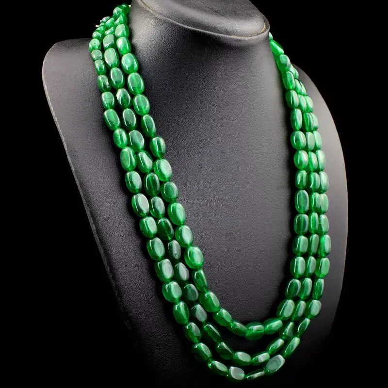 Oval Shape 695.00 Cts Earth Mined Enhanced Emerald Beads Necklace NK 15E190 ABC Jewelery